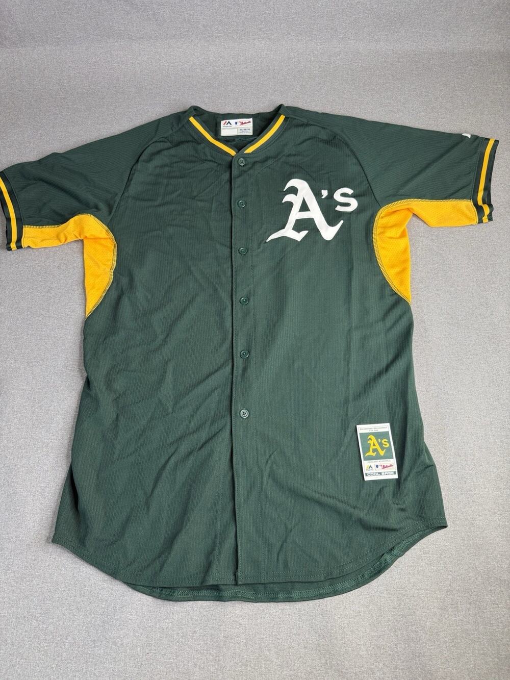 Oakland A's Majestic Team Issued Cool Base BP Jersey Size 46 L Authentic 0380